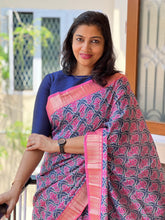 Blue & Pink Modal Finished Chanderi Saree With Zari Border | ARS224