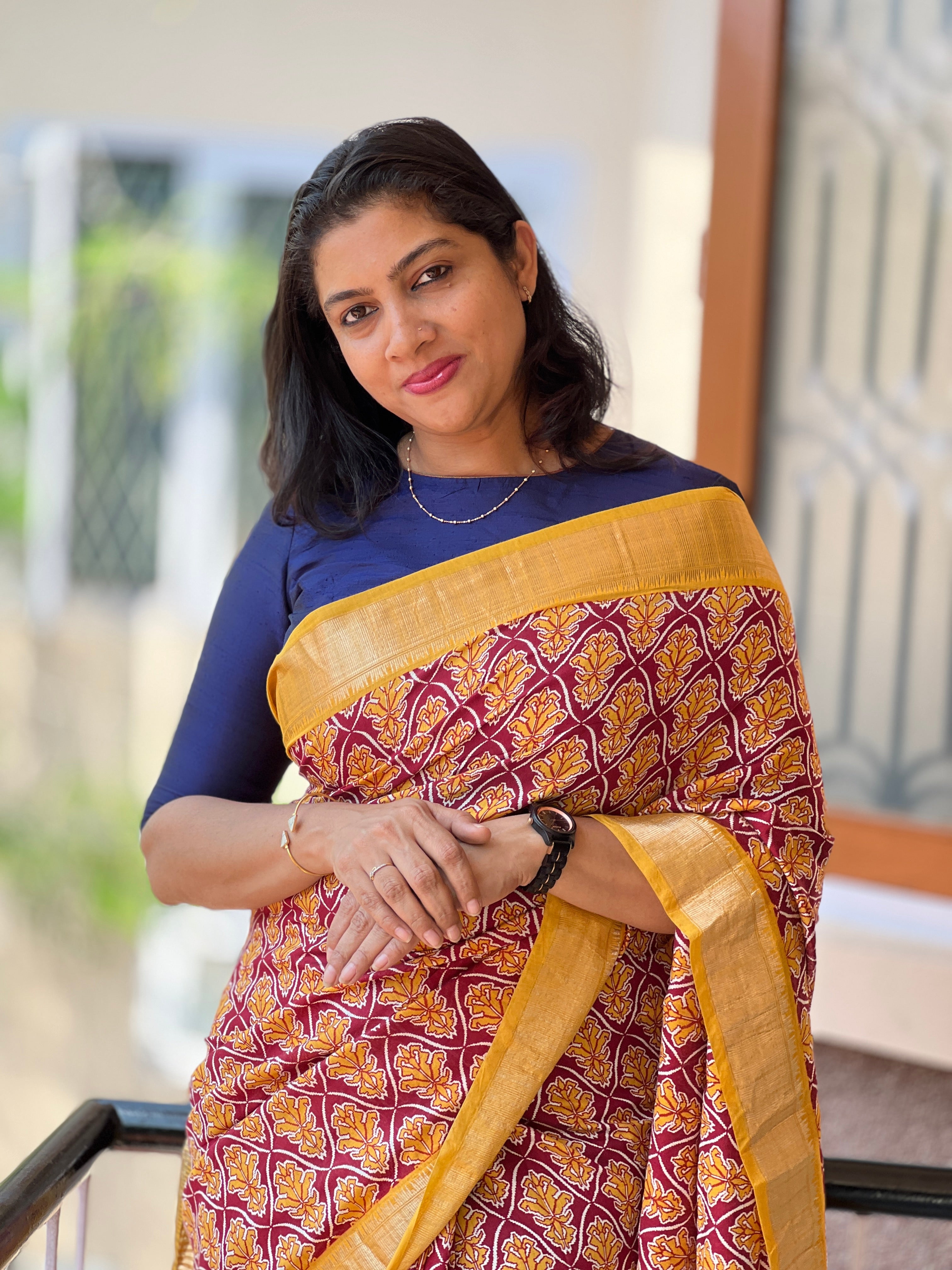 Yellow & Red  Modal Finished Chanderi Saree With Zari Border | ARS223