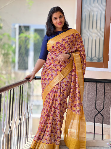 Yellow & Red  Modal Finished Chanderi Saree With Zari Border | ARS223