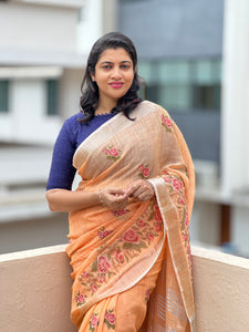 Cross Stitch Embroidery Linen Saree | RP116