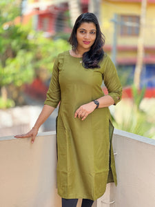 Dark Olive Green Semi- Silk Kurta | SV163