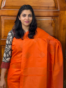 Orange Copper Zari Weaved Saree | KRK234
