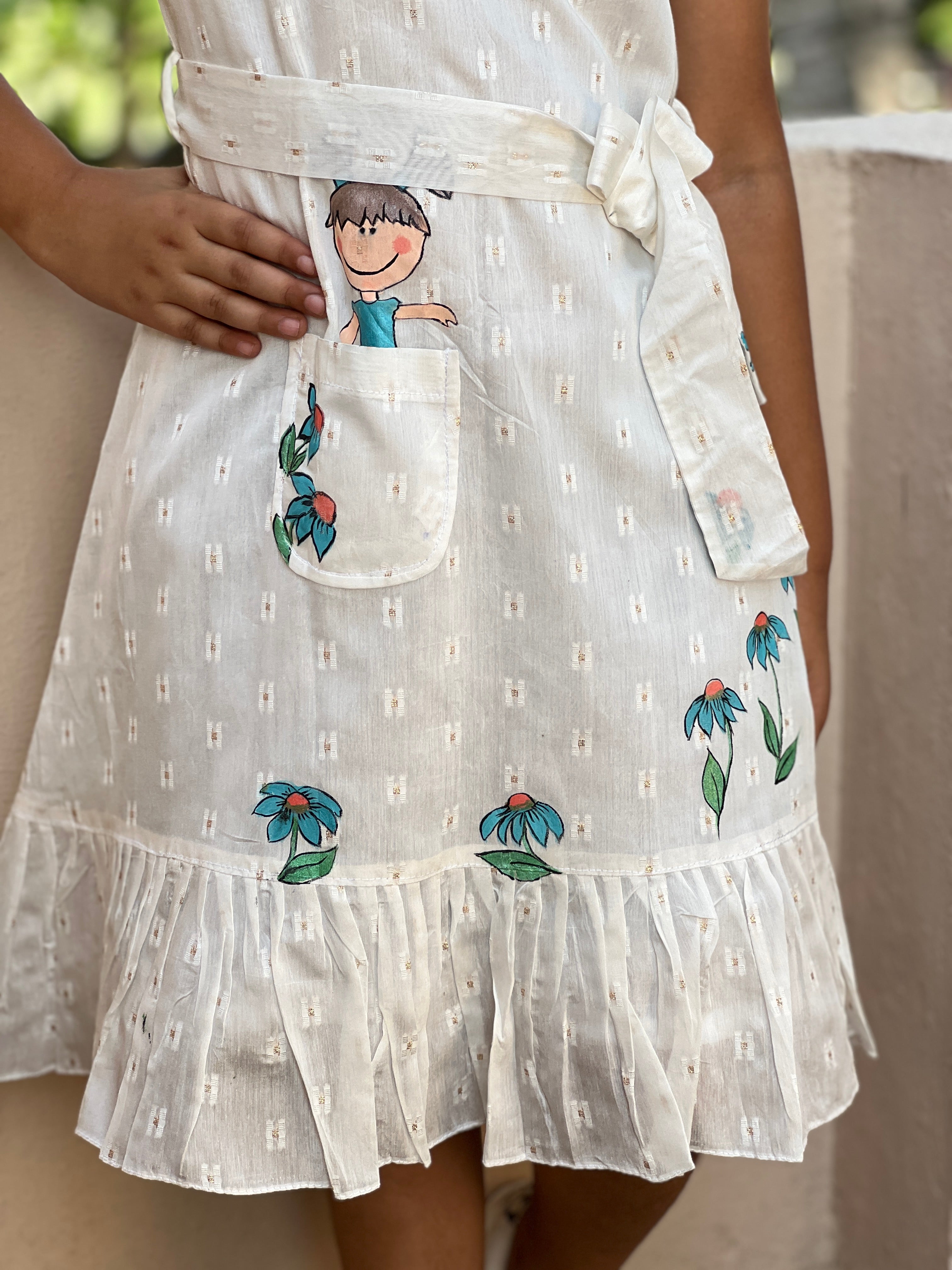 Handpainted Off-White Chanderi Frock | ET106