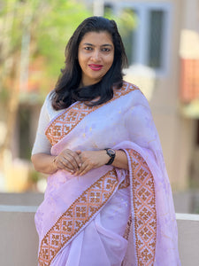 Hand Paint & Hand Kutch Work Organza Saree |  SBS466