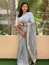 Check Weaved Grey Tussar Kota Saree | SBS533