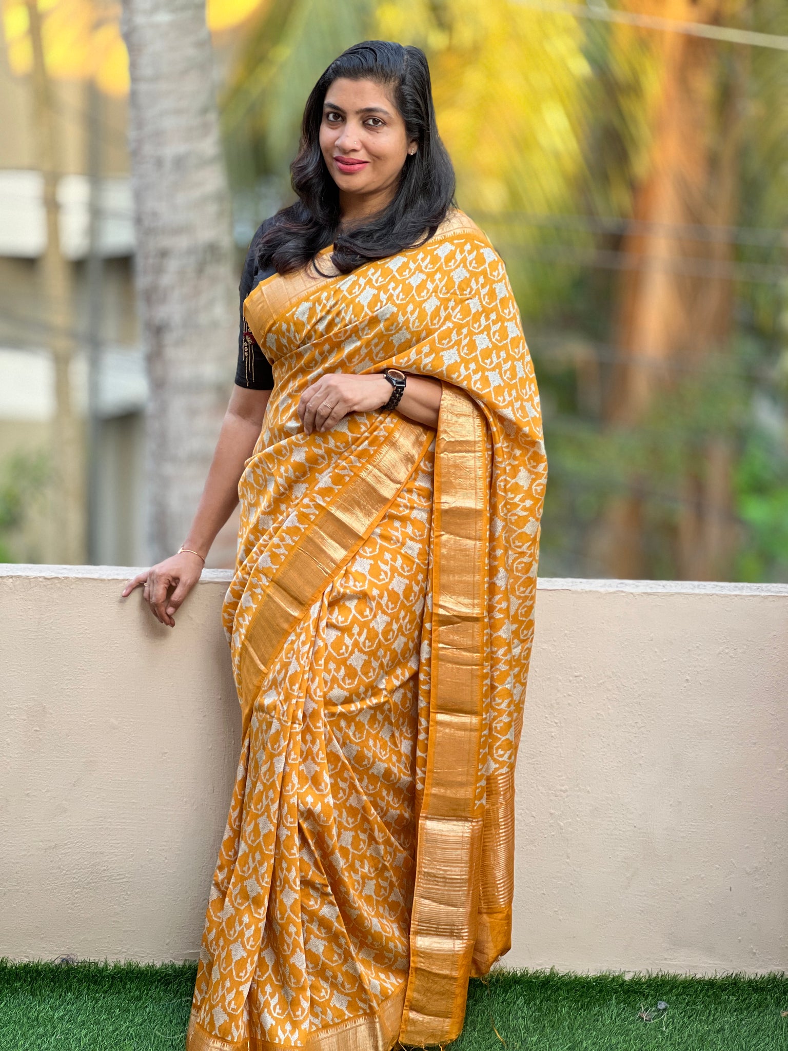 Yellow & Red Modal Finished Chanderi Saree With Zari Border | ARS223