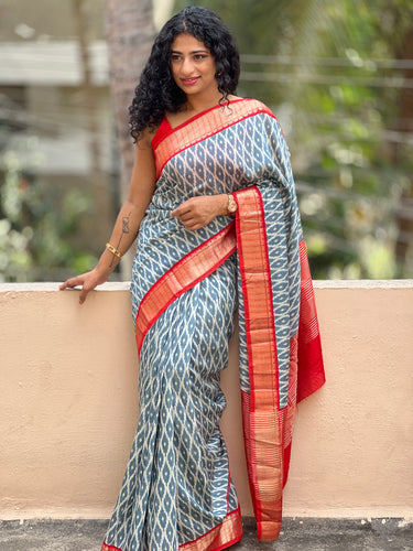 Grey Colour Modal Chanderi Finish With Zari Border Saree | ARS221