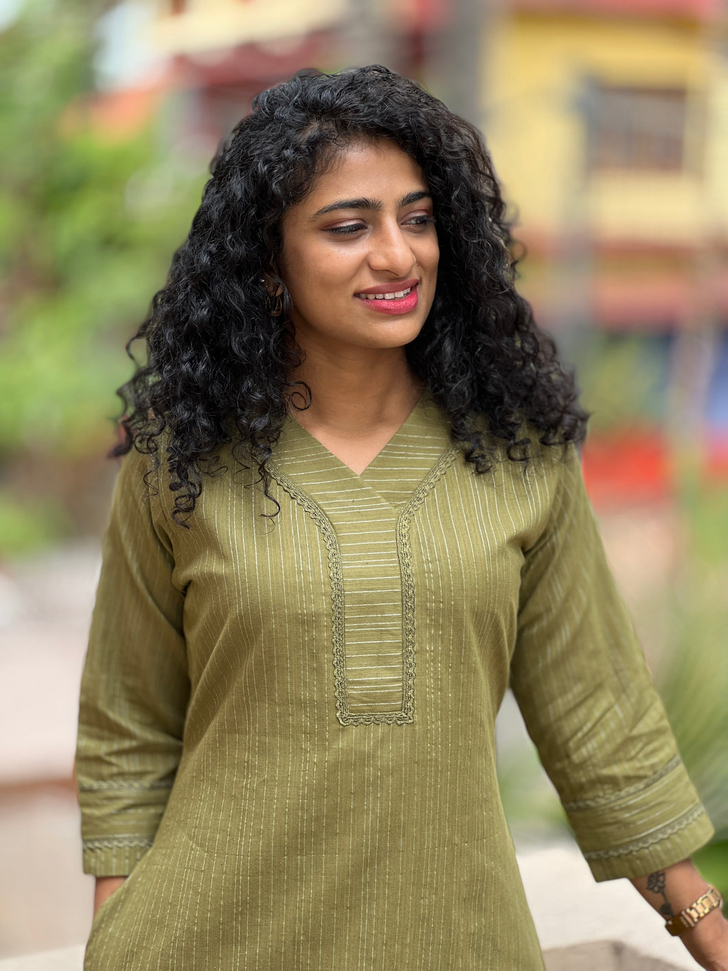 Olive A-Line  Cotton Kurta | SV165