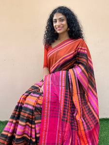 Multi-Colored Stripe Weave Patterned Cotton Sarees | AB248