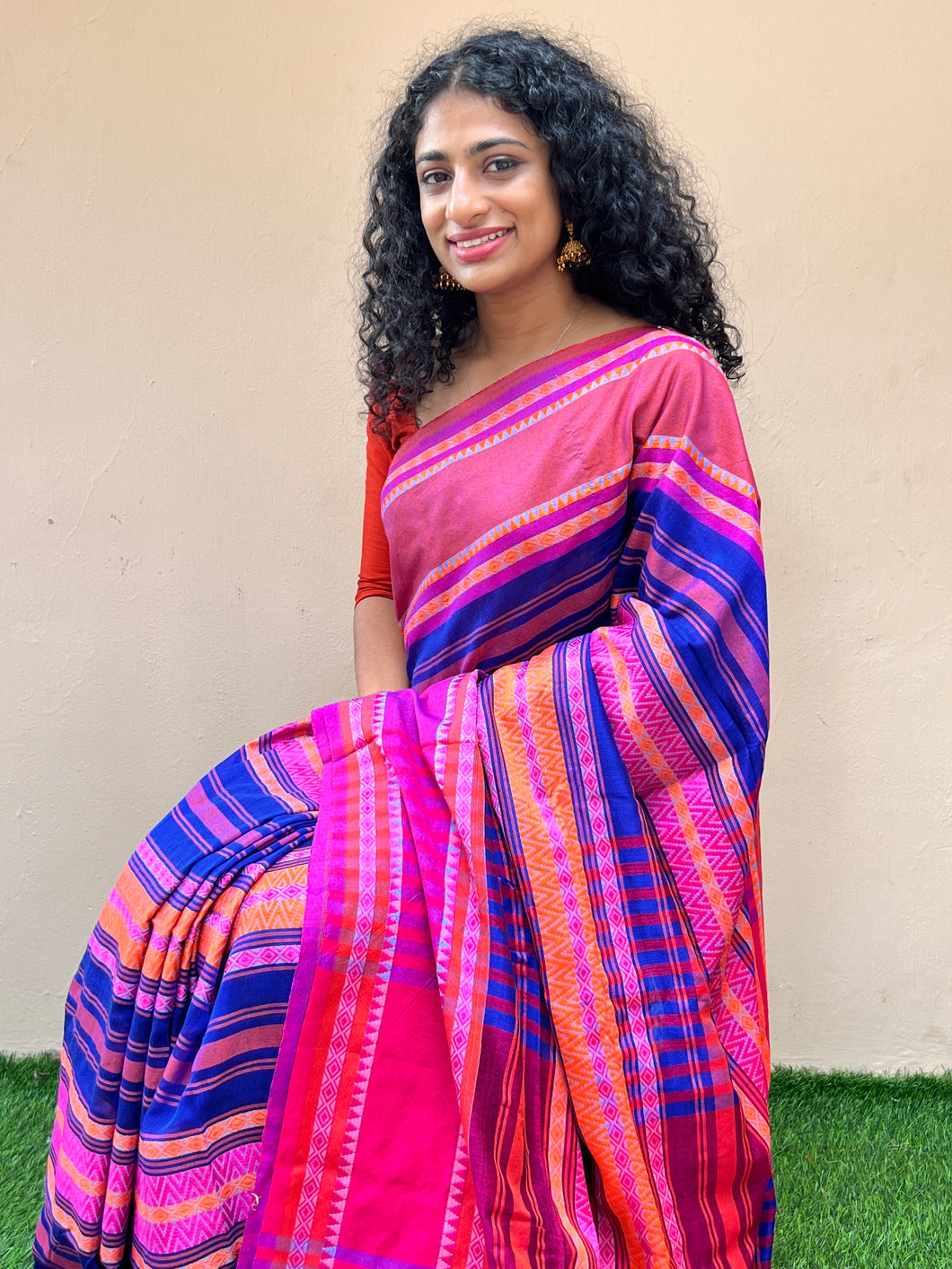 Multi-Colored Stripe Weave Patterned Cotton Sarees | AB248
