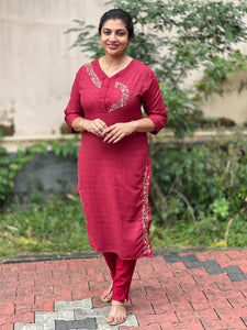 Hand Embroidered A-Line Geecha Fabric Kurthas | OS207