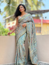Blue Colour Ajrak Printed Desi Tussar Saree | SBS488