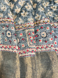 Blue Colour Ajrak Printed Desi Tussar Saree | SBS488