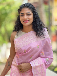 Embroidered Pink Colour Chanderi Saree  | JCL789