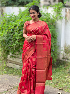 Banarasi Weaved Red Color Blended Tussar Saree | SK102