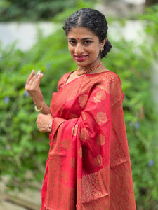 Banarasi Weaved Red Color Blended Tussar Saree | SK102
