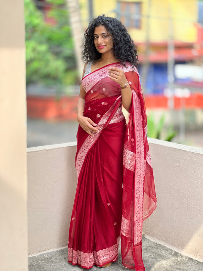 Silver Zari Weaving Georgette Saree | JCL716