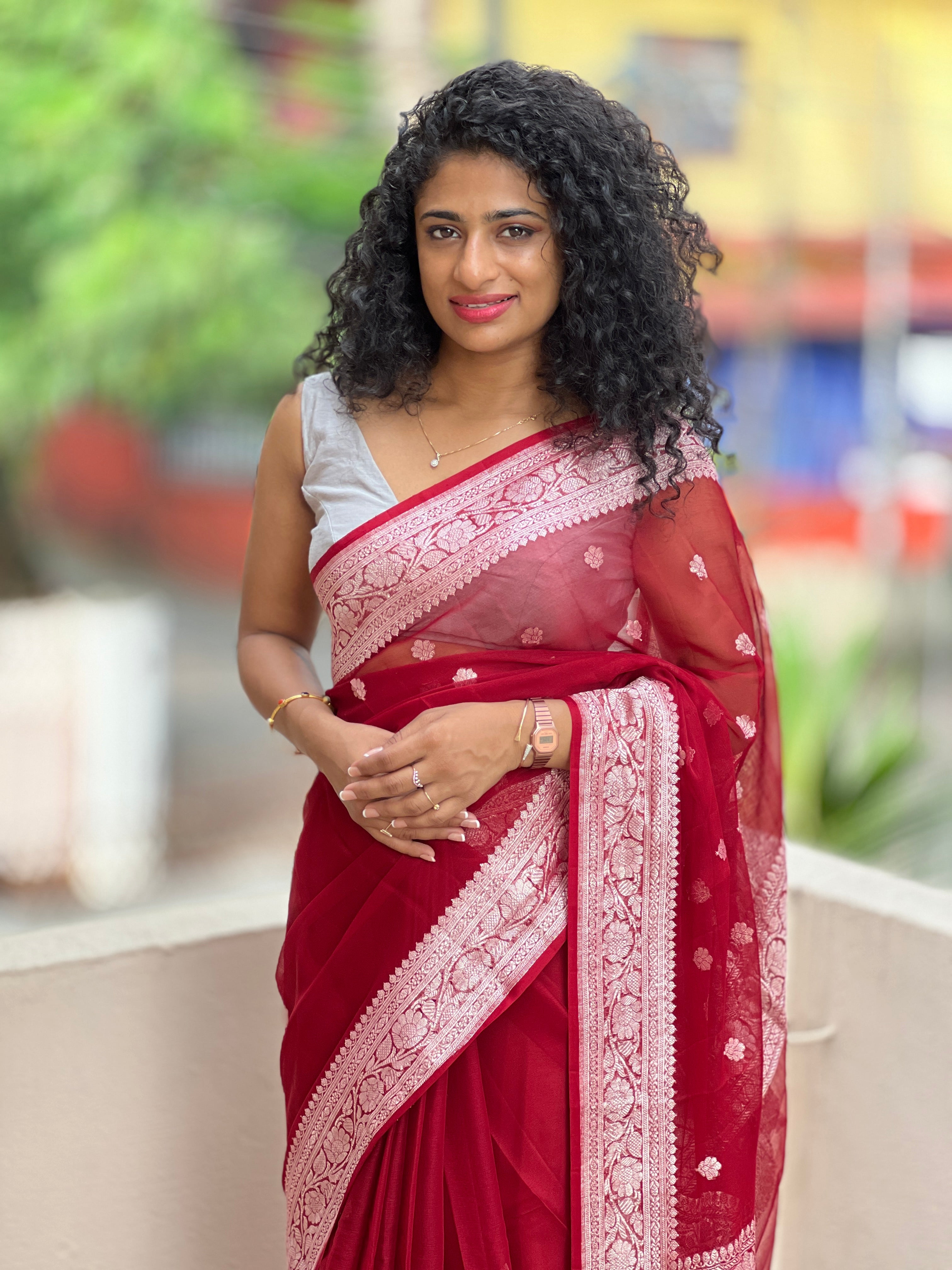 Silver Zari Weaving Georgette Saree | JCL716