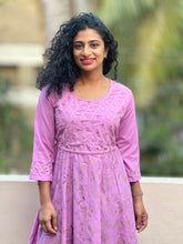 Lilac-pink color embroidered rayon long length kurthi | CS118