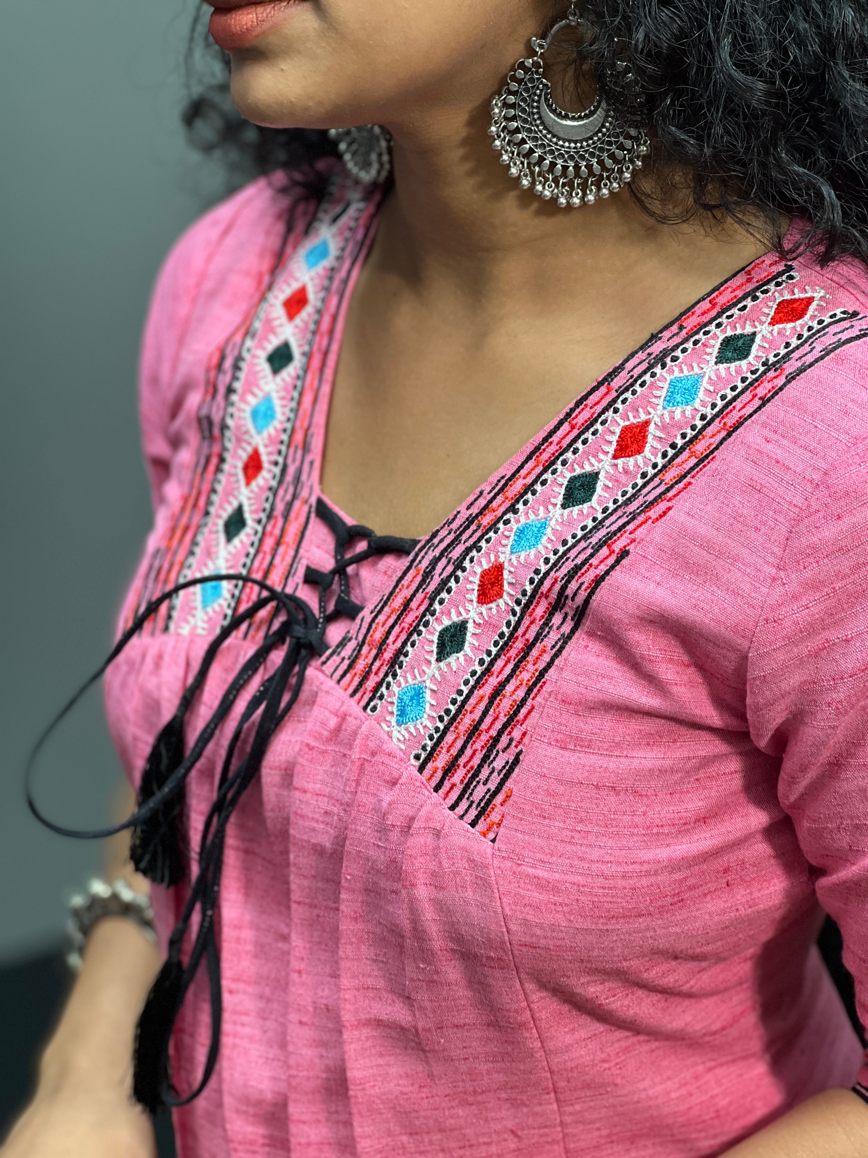 Embroidered Geecha Finish Raw Cotton Kurtha | UNSTITCHED | DN243