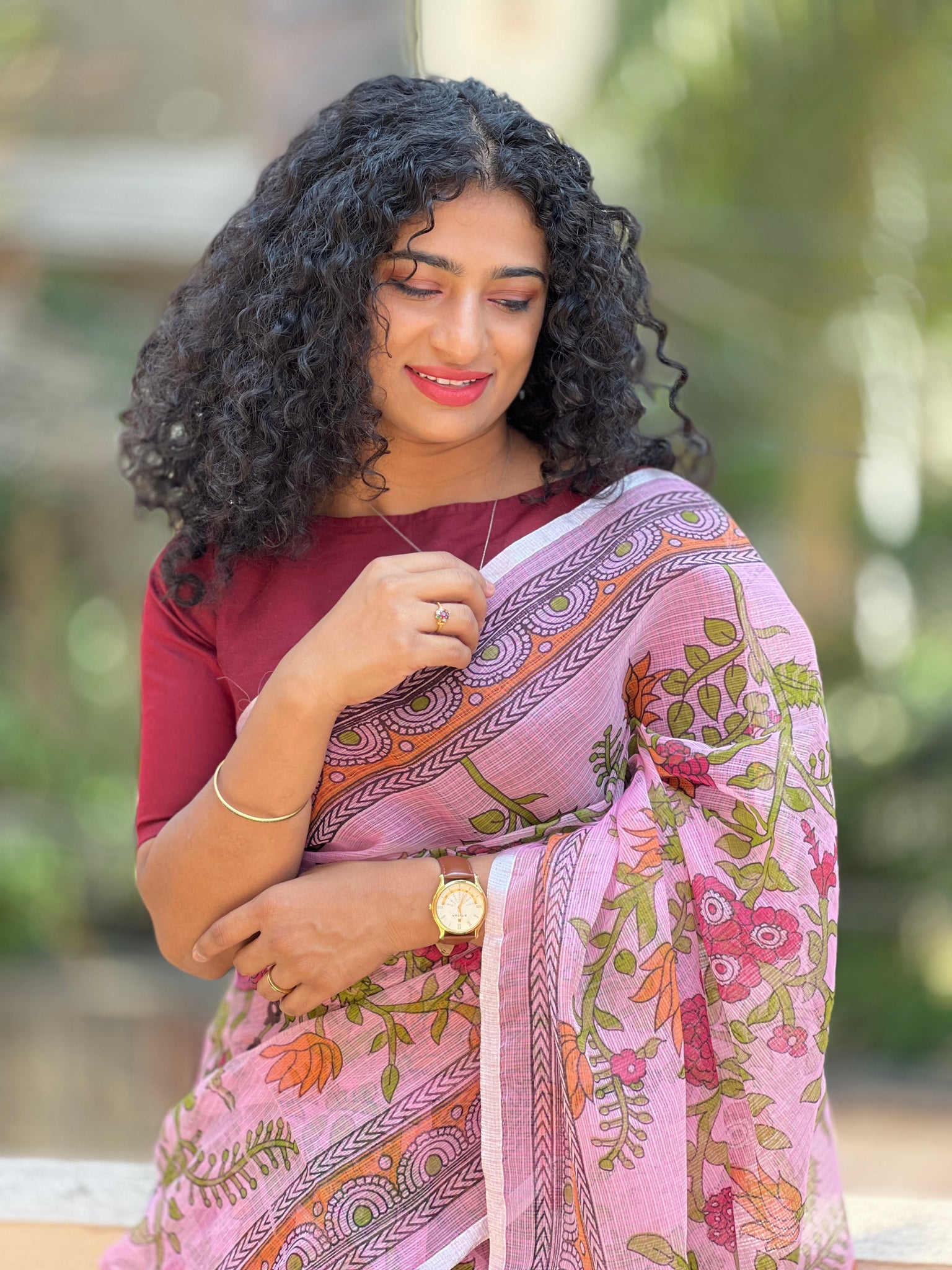 Banarasee Handwoven Semi-Chiffon Saree With Silver Zari-Rani Pink