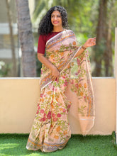 Peach Check Kota Saree With Silver Zari Border | RK259