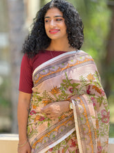 Peach Check Kota Saree With Silver Zari Border | RK259