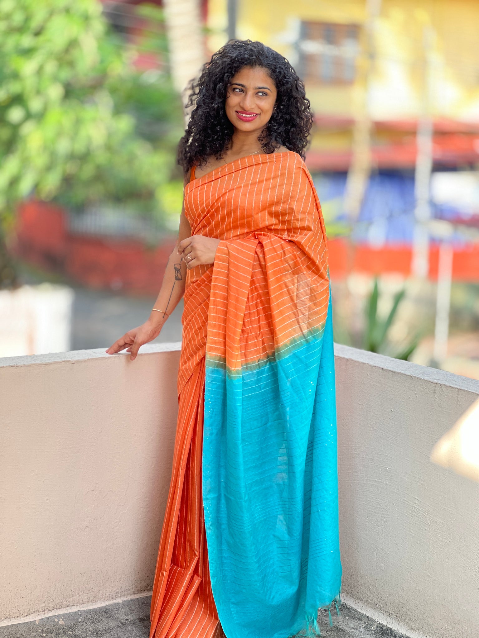 Orange Linen Saree With Weaving Work | Saree, Silk saree blouse, Orange  saree