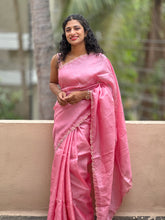 Thin Border Scallop Pink  Colour Tussar Saree | SBS498