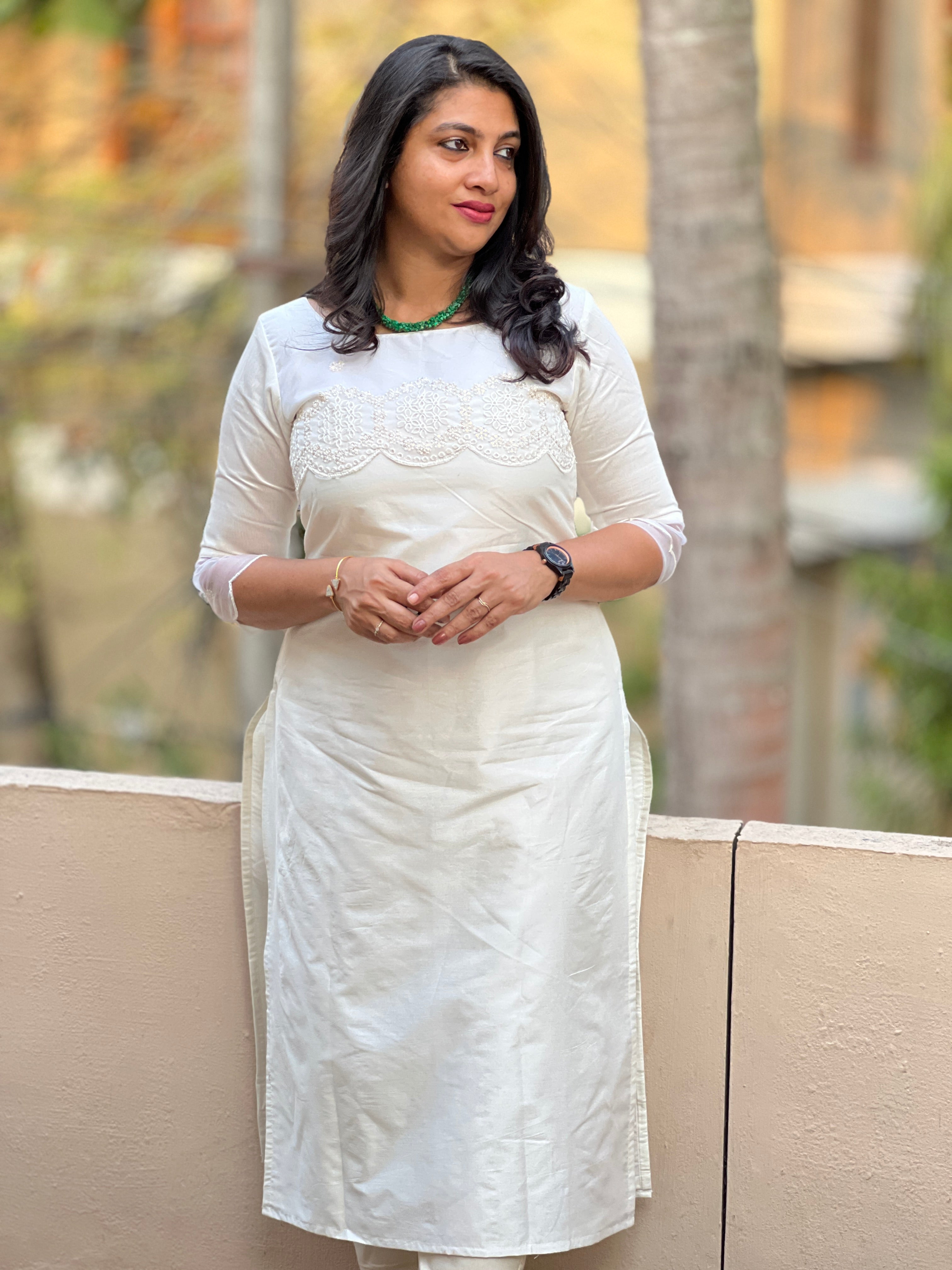 Creamy White Viscous Chanderi Designer Kurta Material | DN377