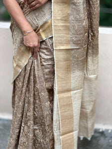 Jhal Pattern Embroidered Desi Tussar Sarees | ACT783