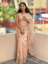 Mauve Color Machine Embroidered Pure Organza Saree | SBS447