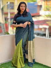 Peacock Green & Olive Green Blended Linen Saree | DLS107