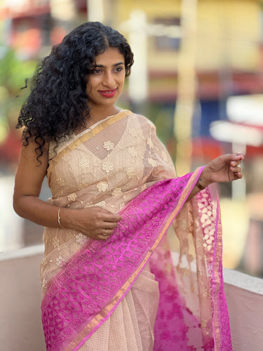 Pink & Beige Dip-Dyed Kota Saree | RK261