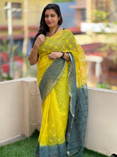 Yellow & Grey Dip-Dyed Kota Saree  | RK268