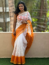 Orange & White Dip-Dyed Kota Saree  | RK264