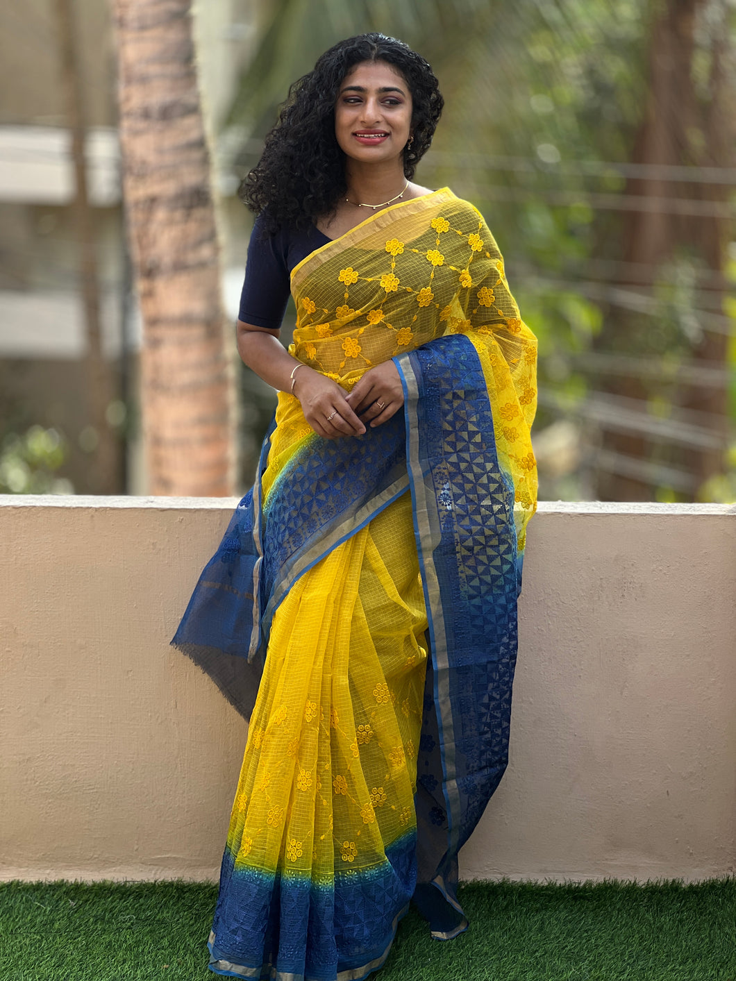 Yellow & Blue  Dip-Dyed Kota Saree  | RK267