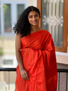 Orange colour cotton silk saree with ajrak blouse | SN359
