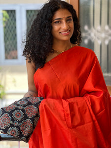 Orange colour cotton silk saree with ajrak blouse | SN359