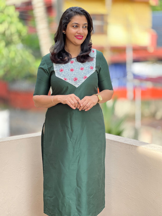 Machine Embroidery Semi Silk Unstitched Kurta | DN343