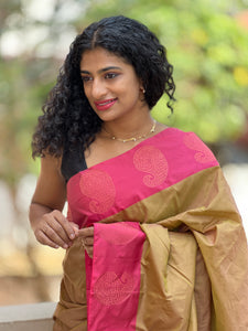 Olive Green Zari Weaved Semi Silk Saree | KKP138