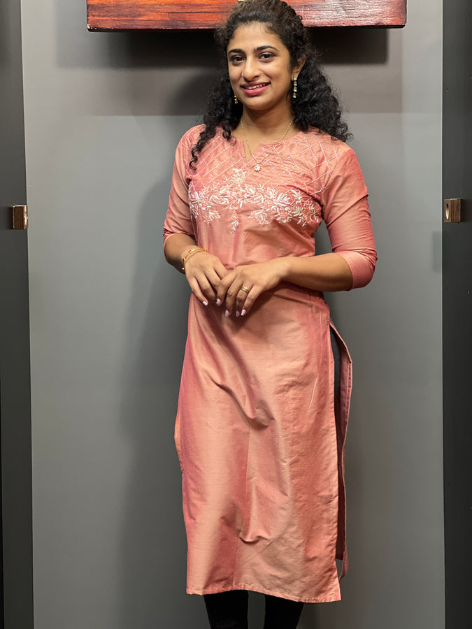 Hand Embroidered Cotton Silk Kurthi | UNSTITCHED | DN256