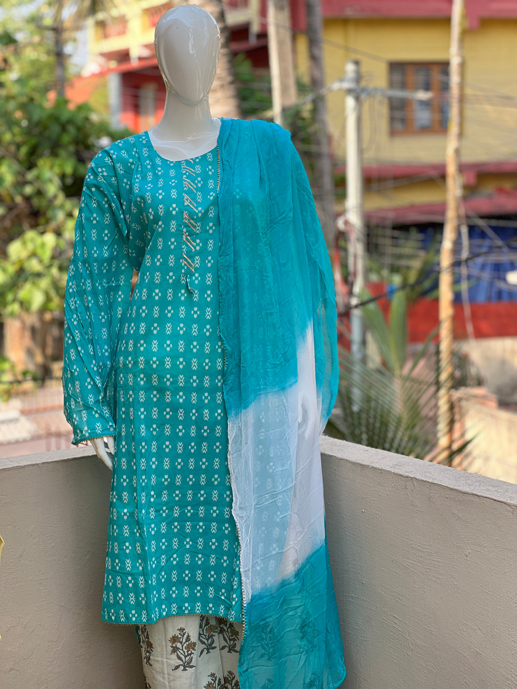 Printed blue color cotton salwar set | AC201