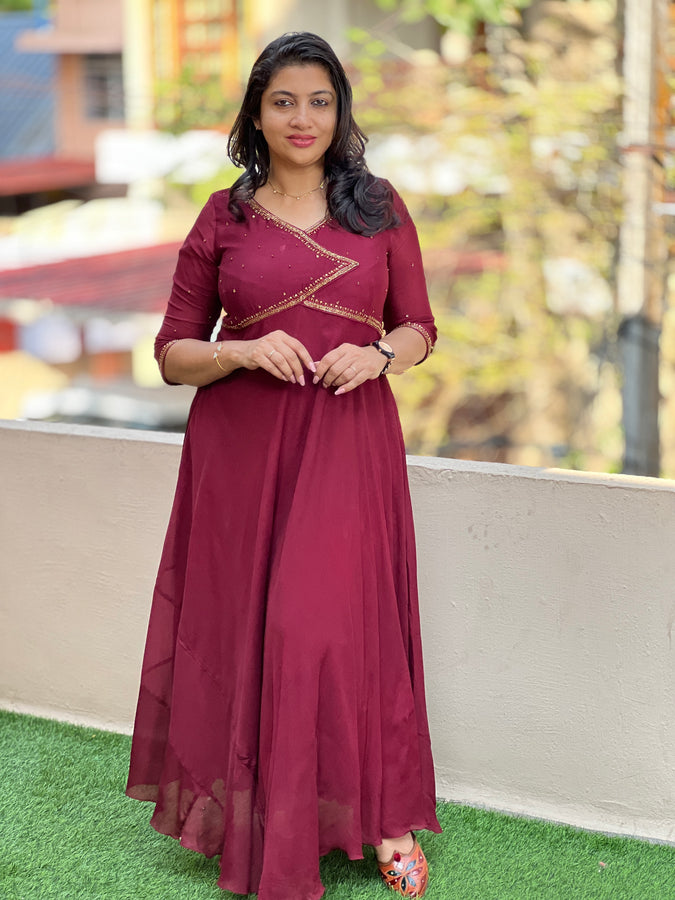 Maroon Silk Finished Georgette Kurta Material | DN379