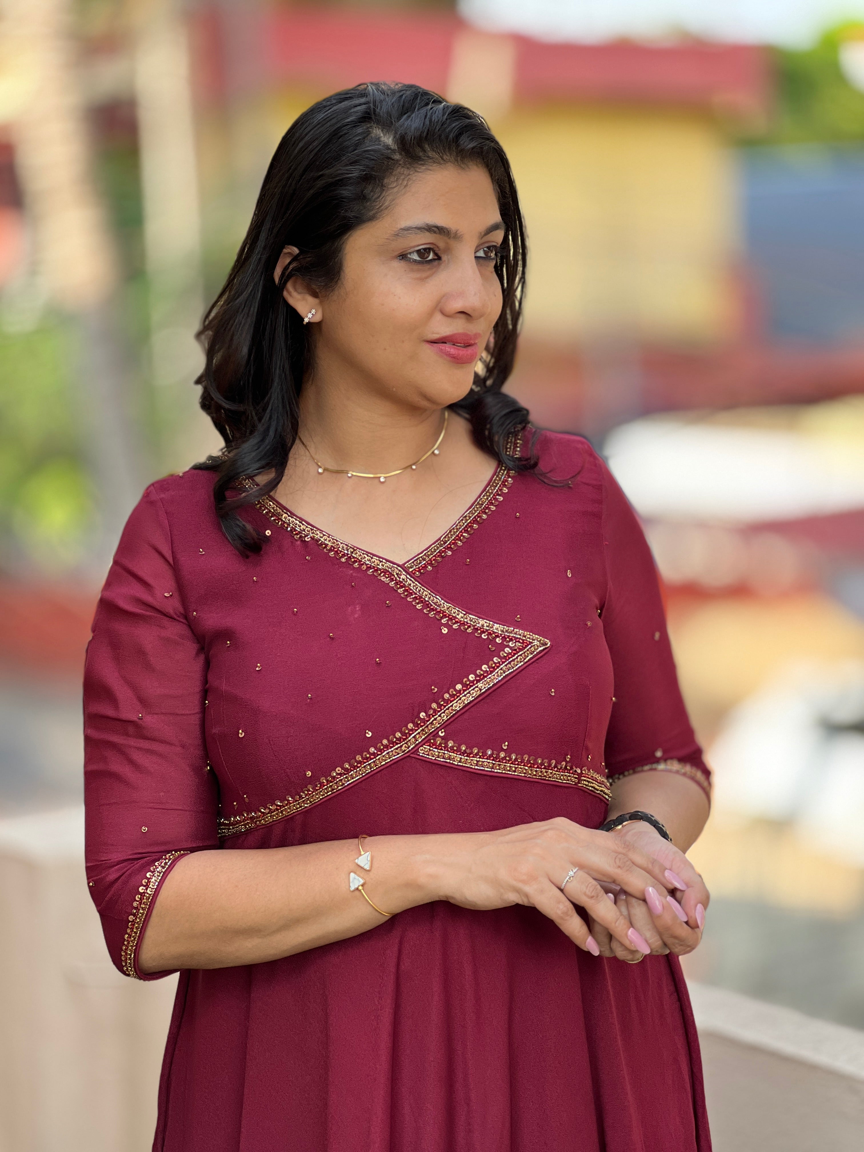 Maroon Silk Finished Georgette Kurta Material | DN379