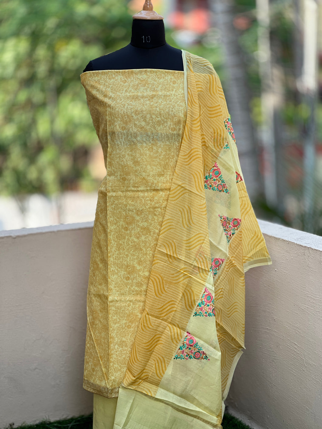 Printed Yellow Salwar Set With Embroidered Dupatta | AC161