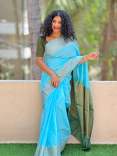 Blue & Green Banarasi Bordered Semi-Tussar Finished Sarees | SK171