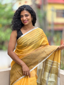 Bright Yellow Linen Finished Saree | SK164