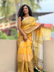 Bright Yellow Linen Finished Saree | SK164