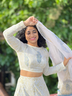 Block-print Skirt & Top Material With Dupatta | AF169